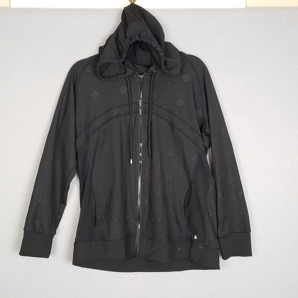 Cali Sport Women's Size 1X Hooded Full Zip Athletic Jacket Black Geometric Print